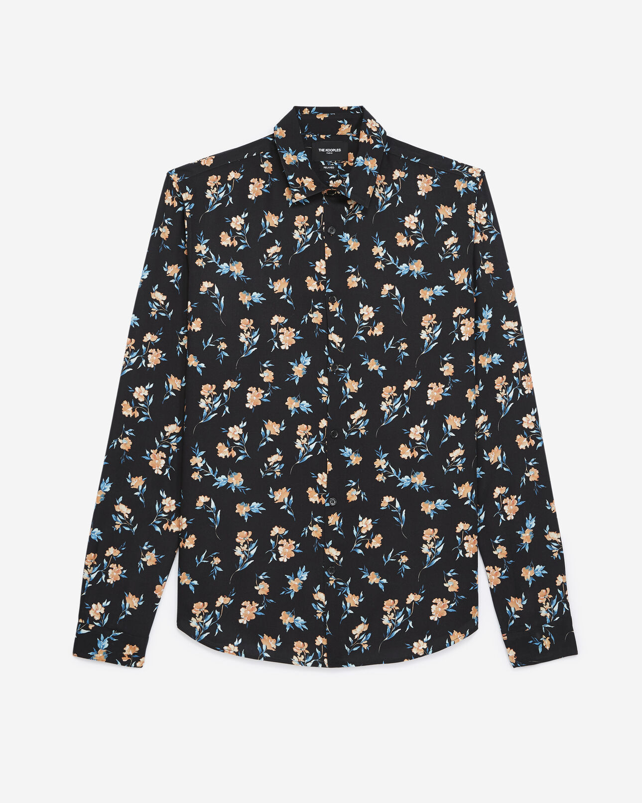 The Kooples MEN BLACK / PINK black shirt with classic collar - flowers