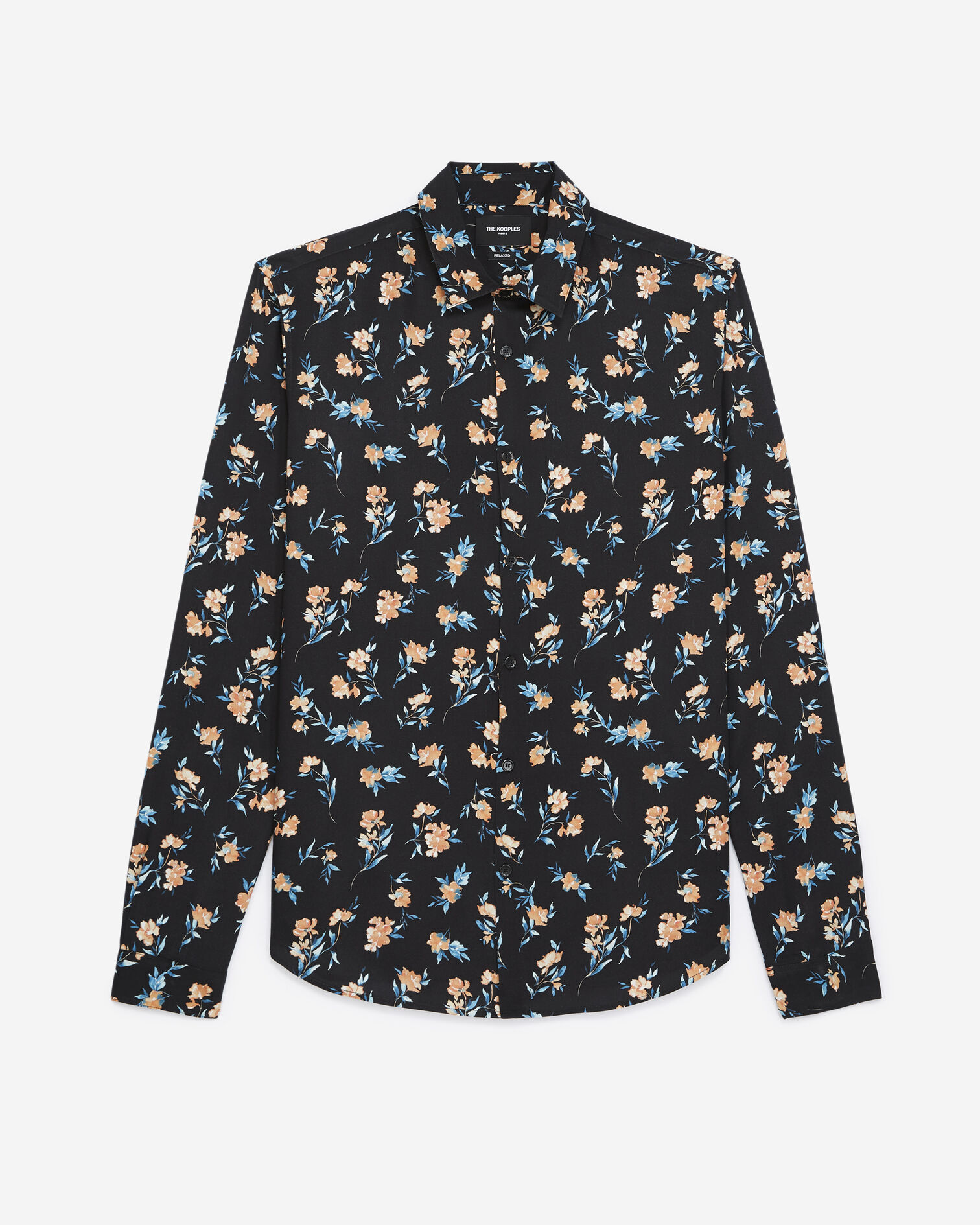 Black shirt with classic collar - flowers, BLACK / PINK, hi-res image number null