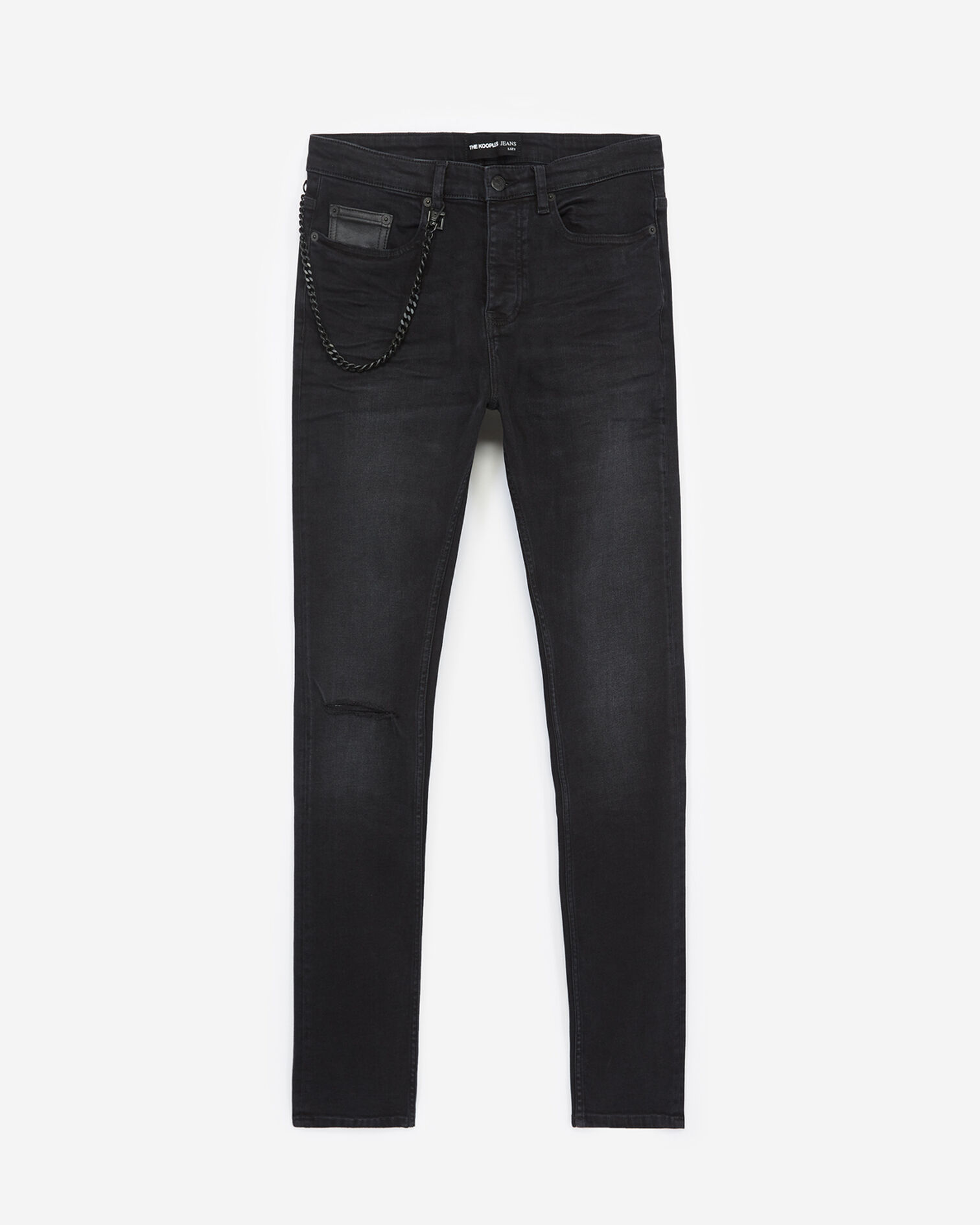 Black jeans with detachable chain - knee rip, BLACK WASHED, hi-res image number null