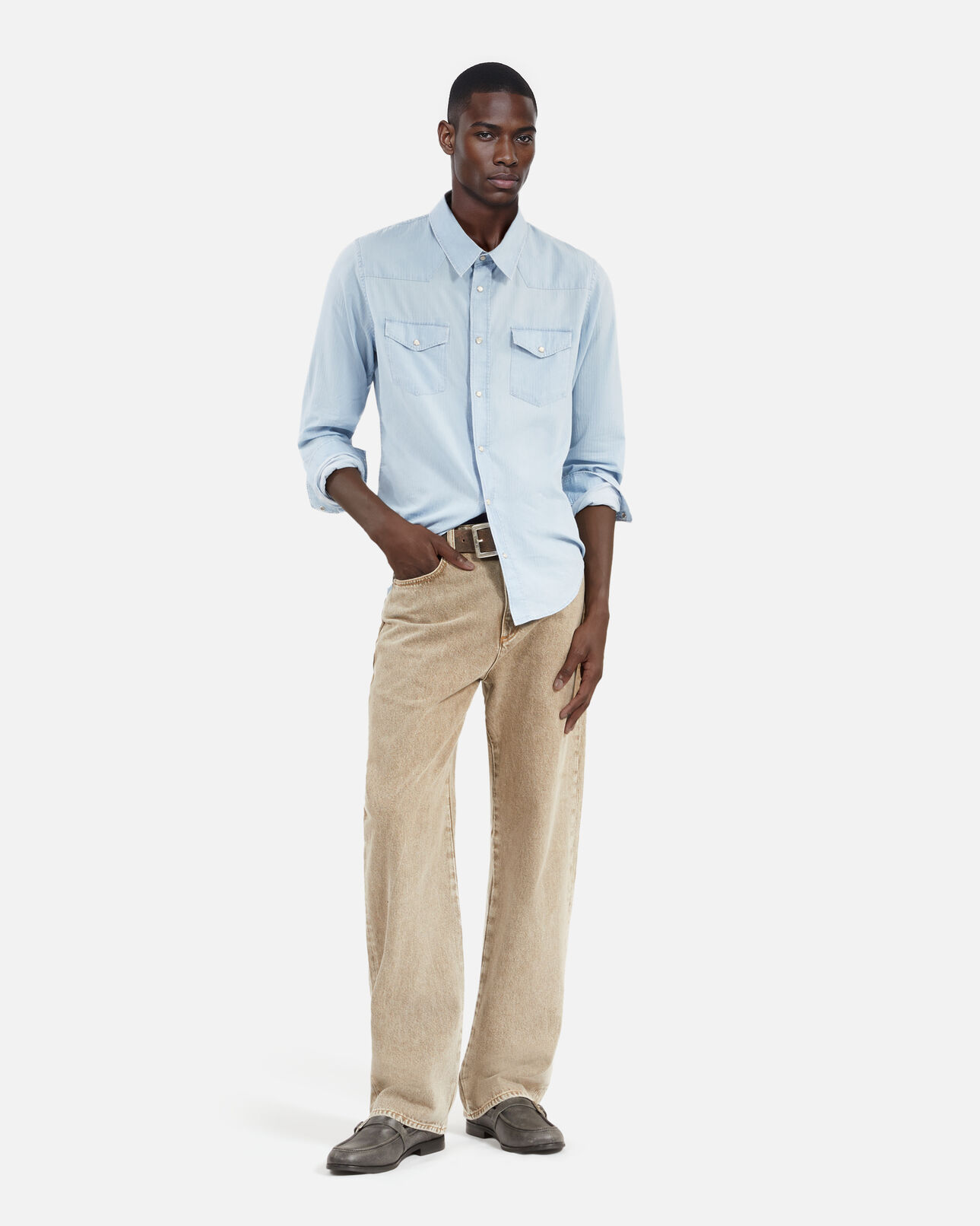 The Kooples HOMME BLUE BEIGE chemise en denim bleu