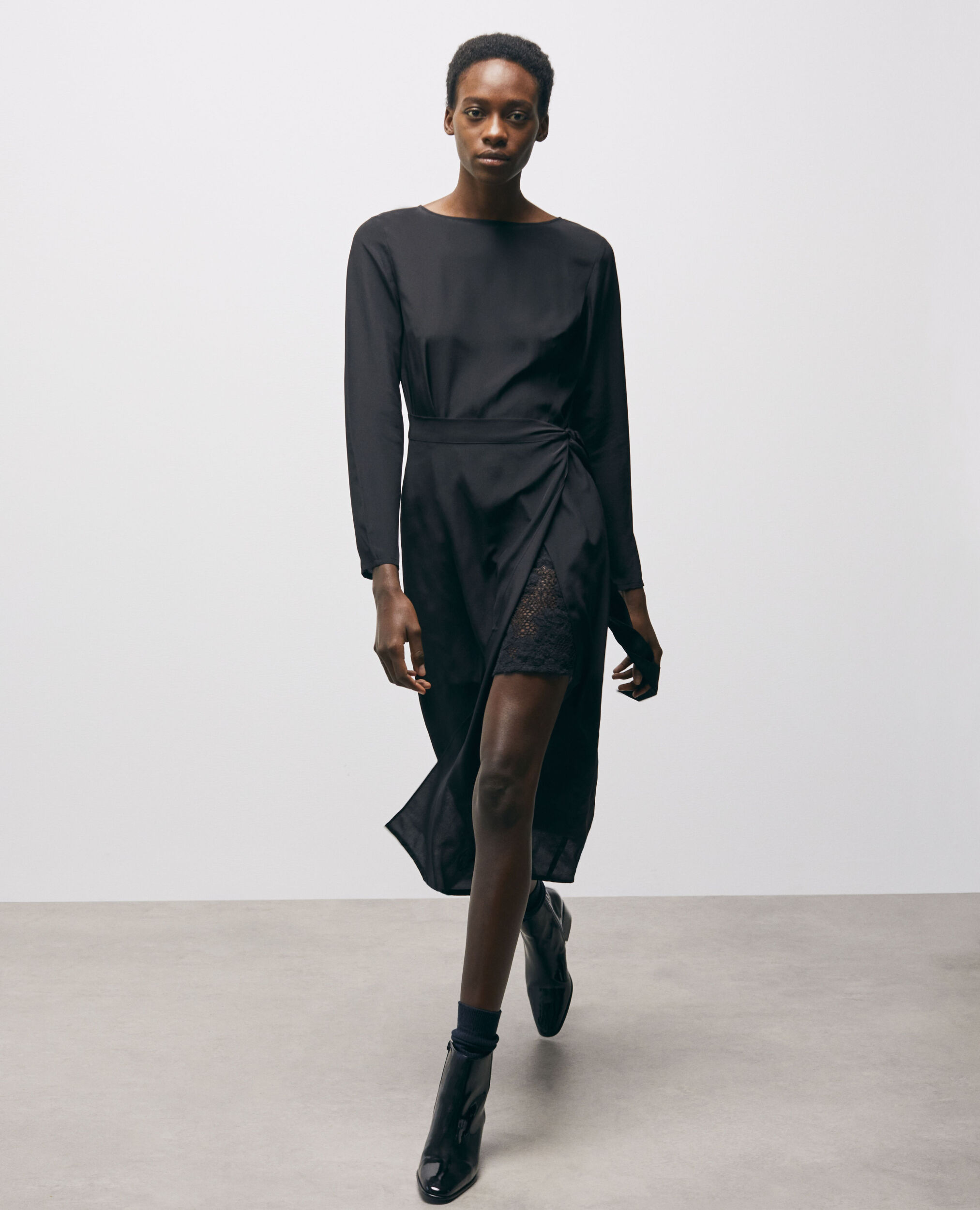 Long black silk dress sales