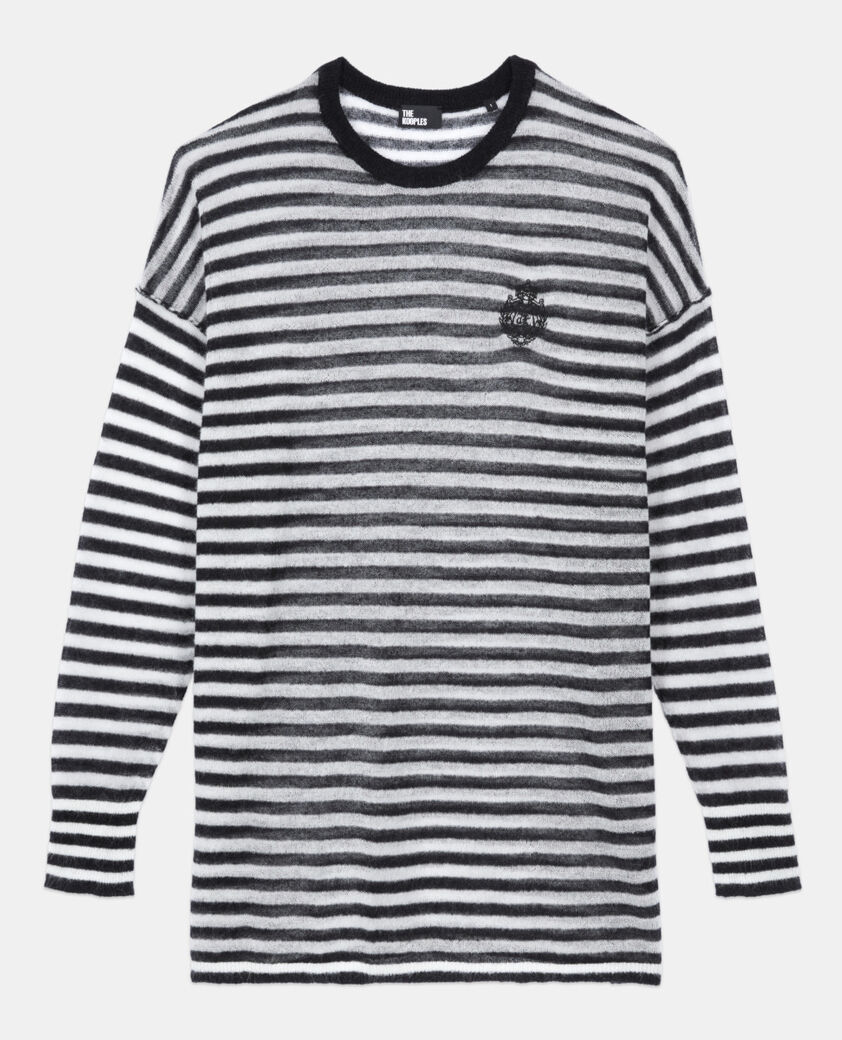 The Kooples FEMME BLACK / WHITE pull en mohair et laine &agrave; rayures