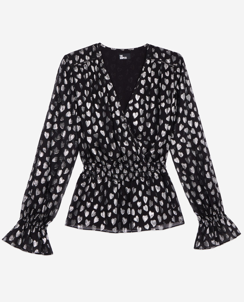The Kooples FEMME BLACK SILVER top avec cœurs argentés noir