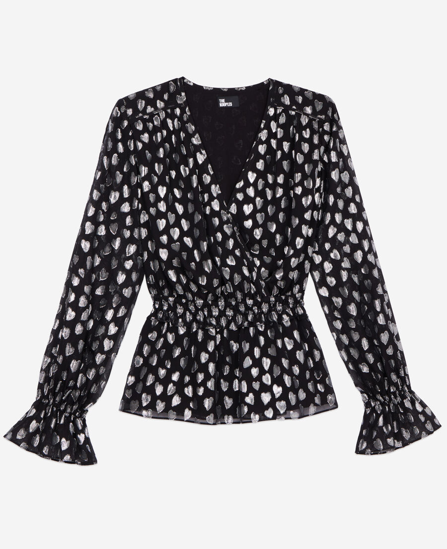 The Kooples FEMME BLACK SILVER top avec cœurs argentés noir