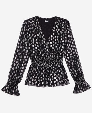 The Kooples FEMME BLACK SILVER top avec cœurs argentés noir