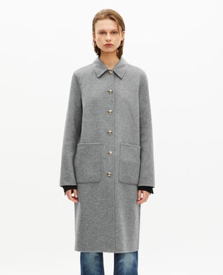 The Kooples DAMEN GREY langer mantel aus doppelseitiger wolle mit grauem cape