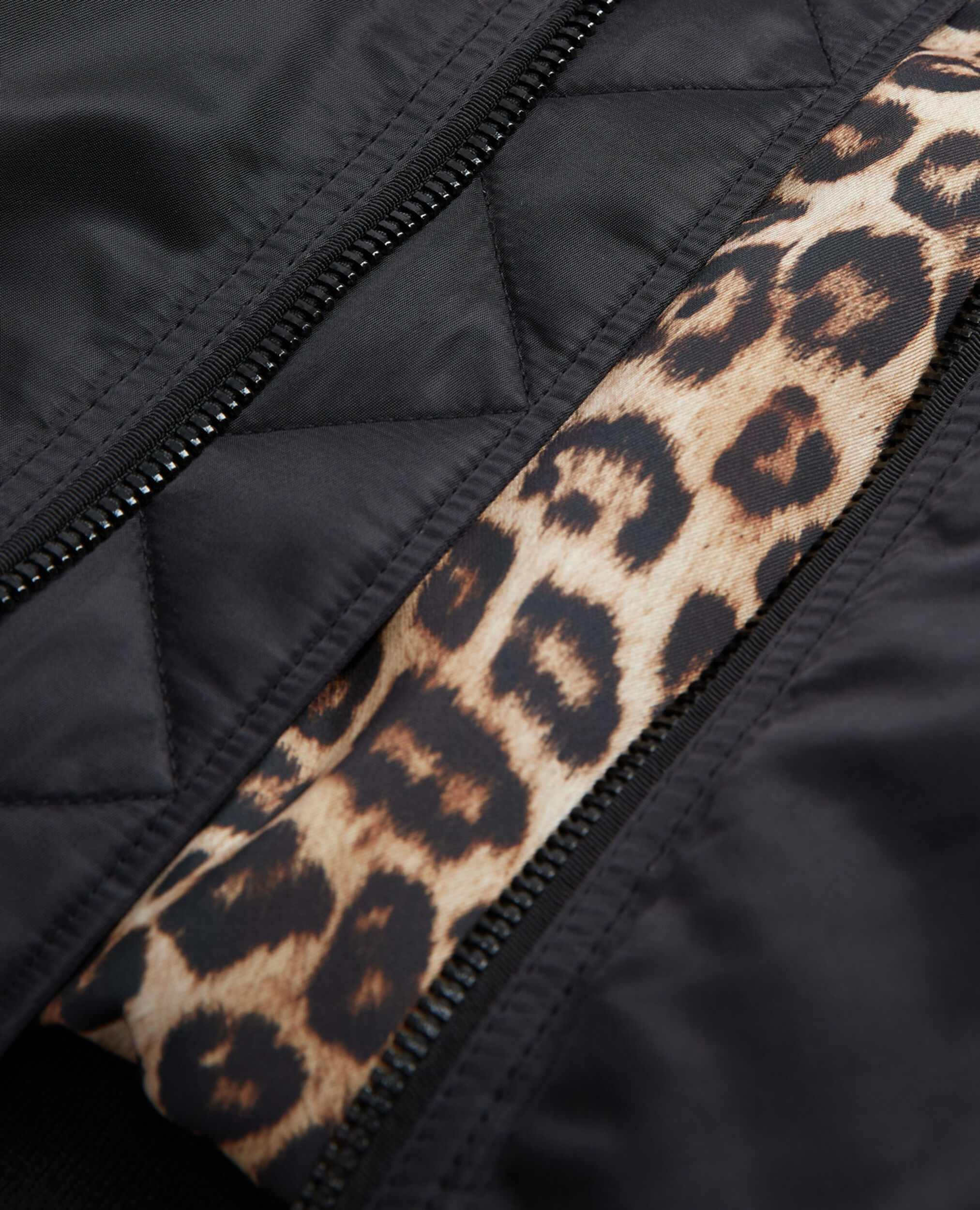 Black bomber jacket with leopard lining, BLACK, hi-res image number null