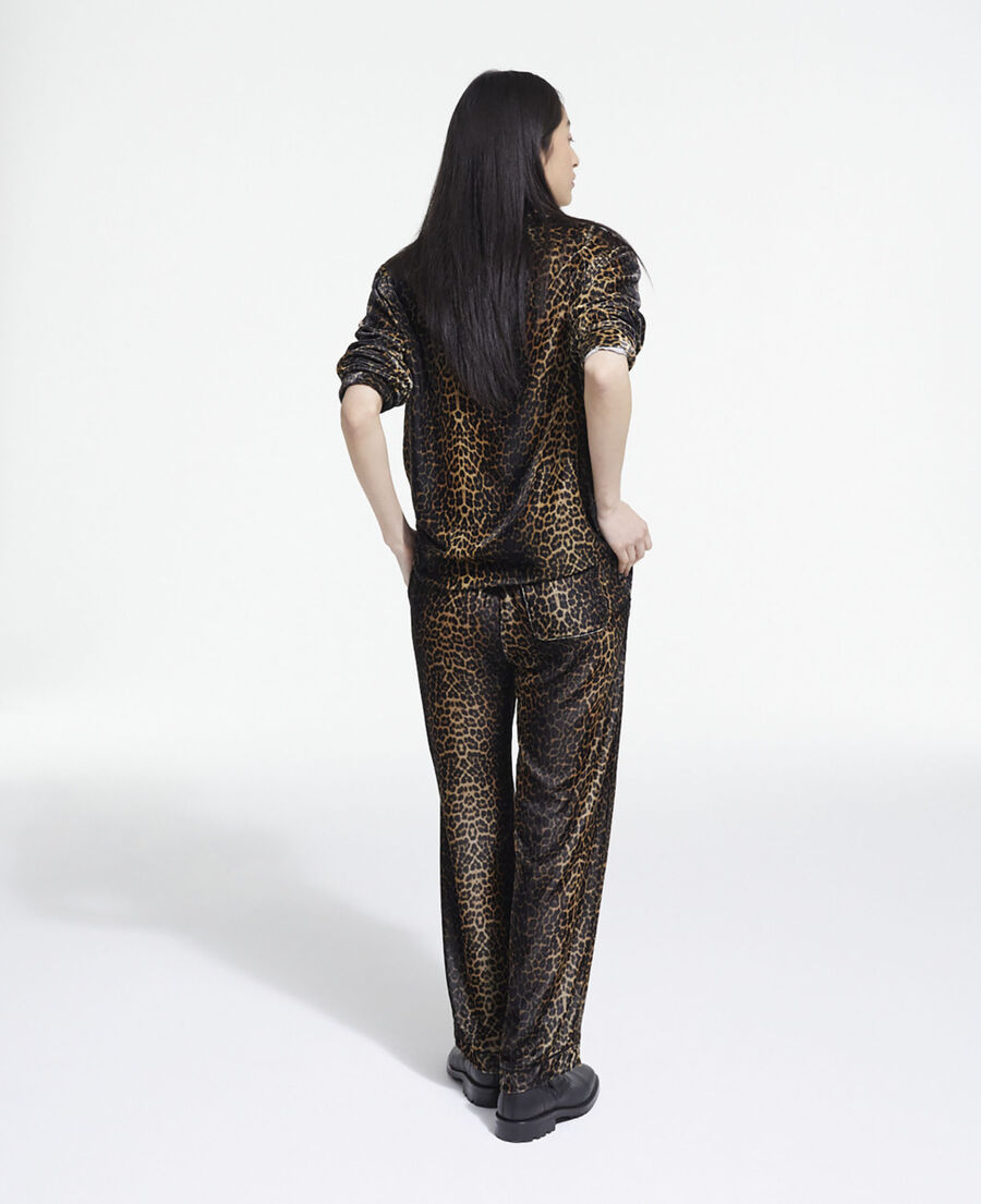 flowing velvet pants with leopard print