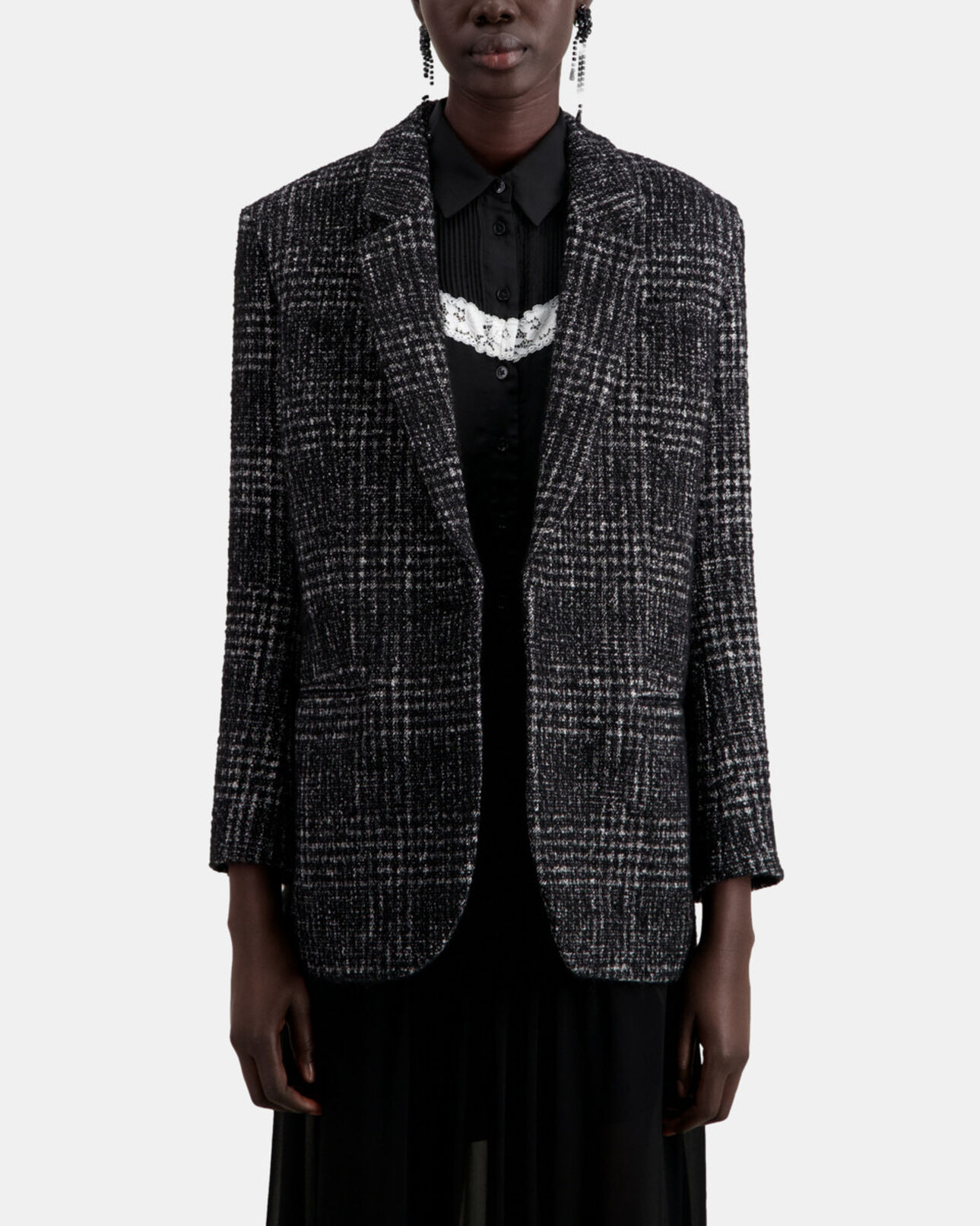 The Kooples DAMEN BLACK WHITE schwarz-weißer blazer aus tweed