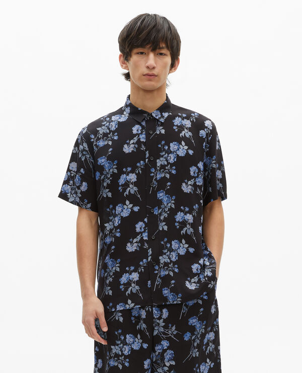 The Kooples HOMME BLACK BLUE chemise manches courtes imprimé fleuri noir