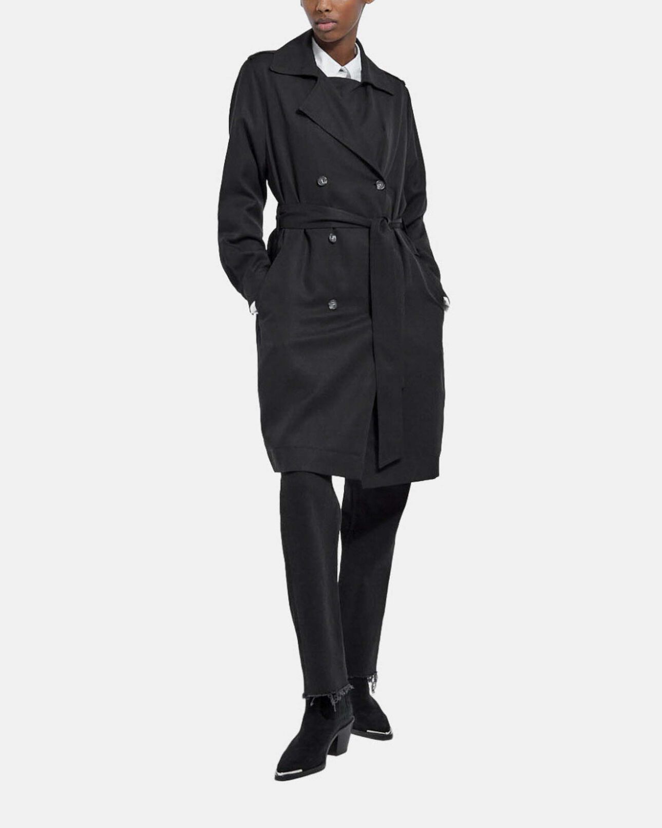 The Kooples FEMME BLACK trench noir tencel élastique dos