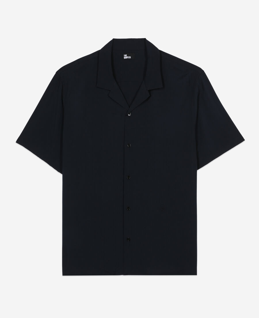 navy blue short-sleeved shirt