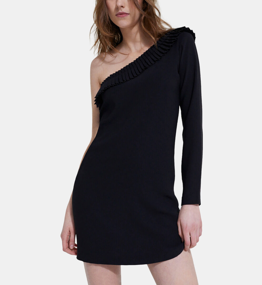 One shoulder short black dress