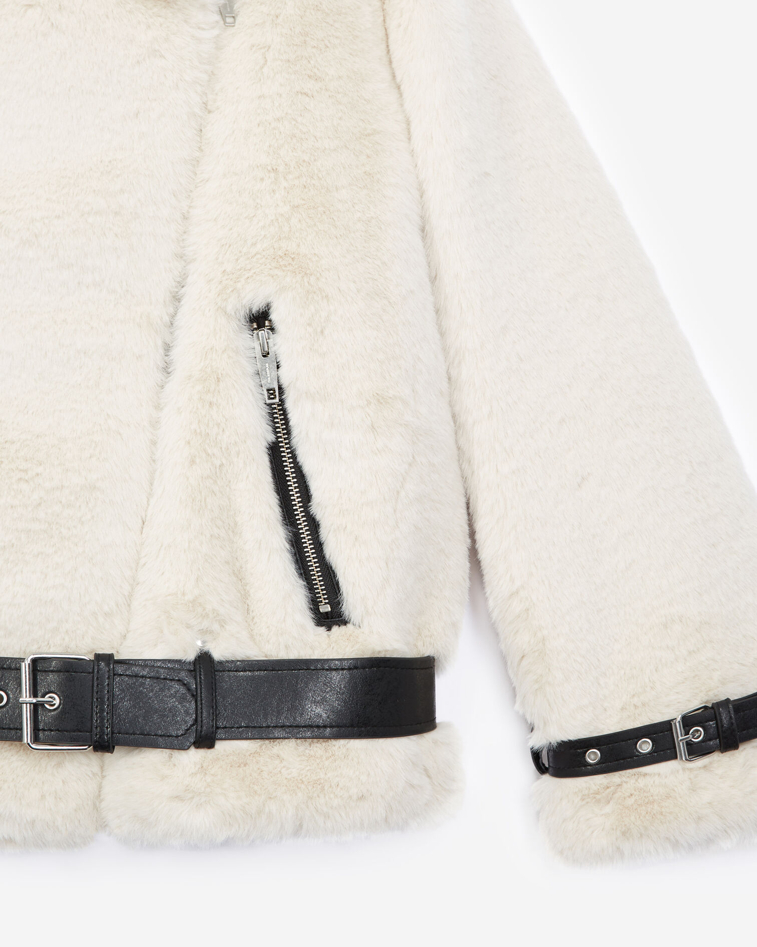 Biker-style faux fur coat, ECRU, hi-res image number null