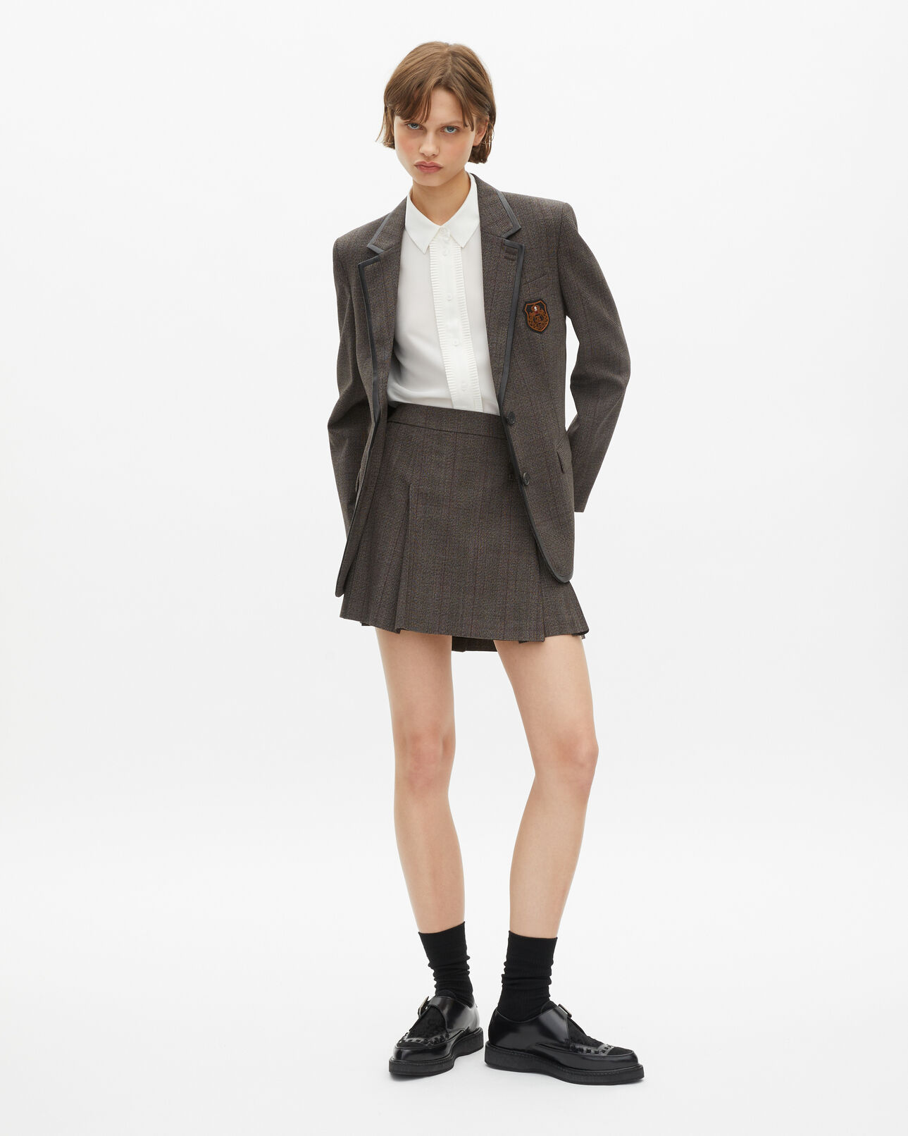 The Kooples F BROWN prince of wales jacket in brown wool