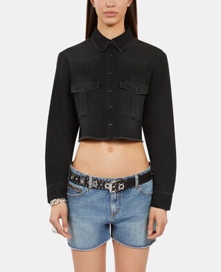 The Kooples FEMME BLACK WASHED chemise courte en denim gris