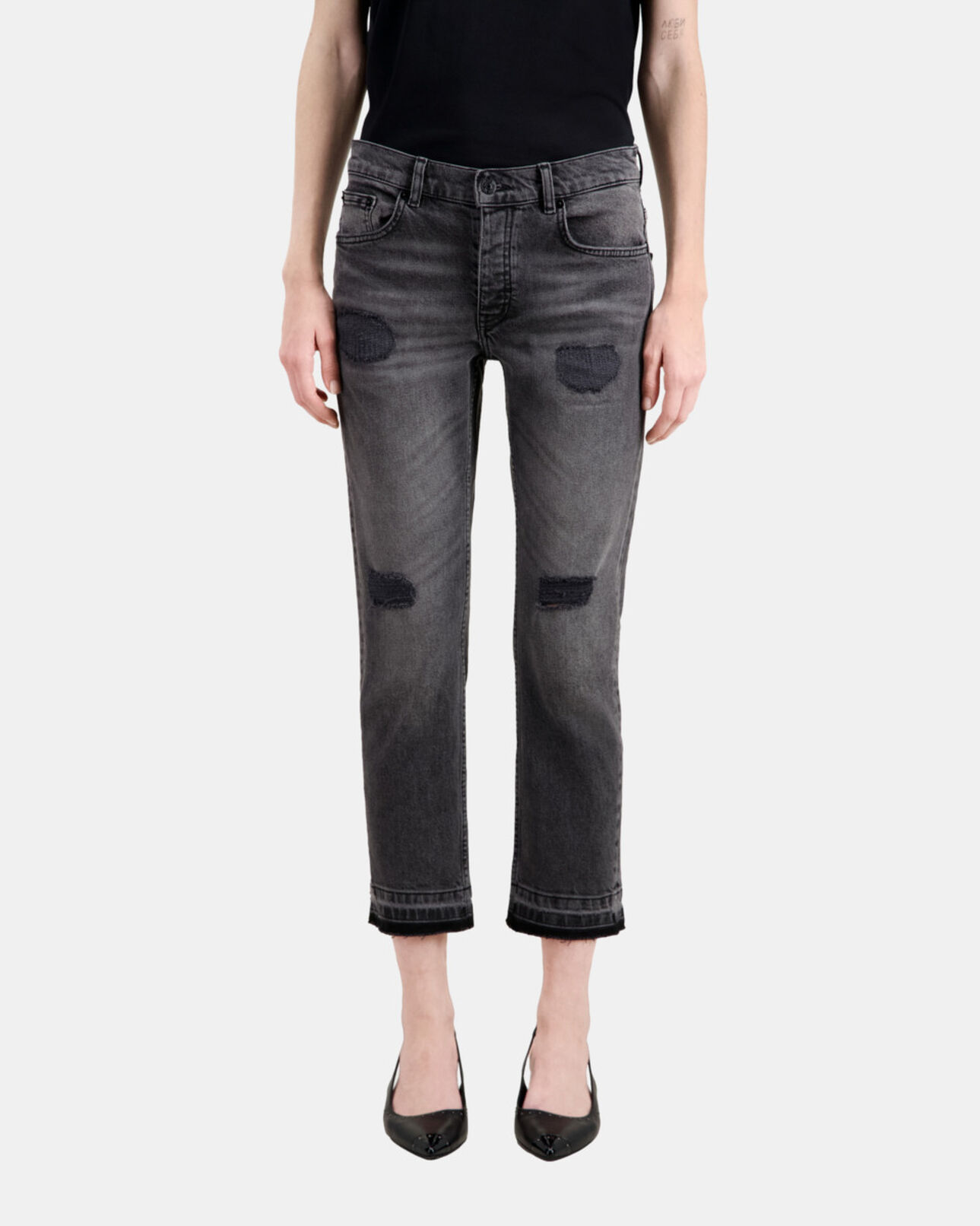 The Kooples MUJER LIGHT GREY MEL/WHITE vaqueros grises rectos