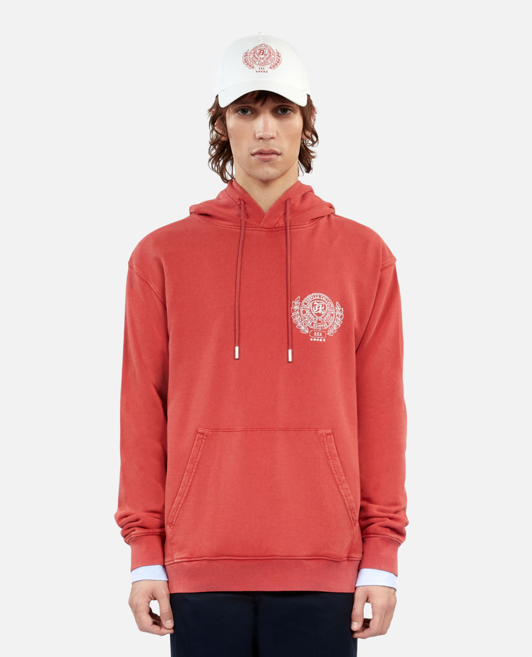 Red sweatshirt with Blazon serigraphy, RED BRIQUE, hi-res image number null