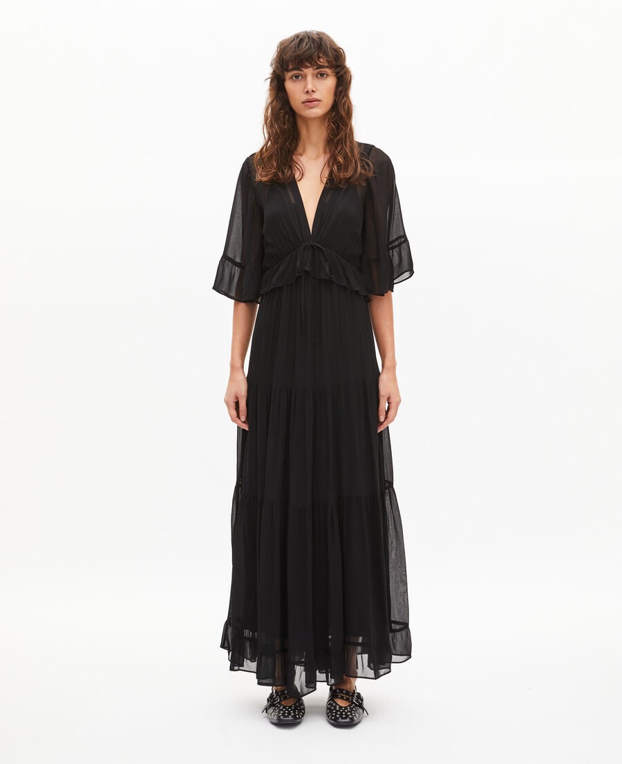 The Kooples FEMME BLACK robe longue volant&eacute;e noire