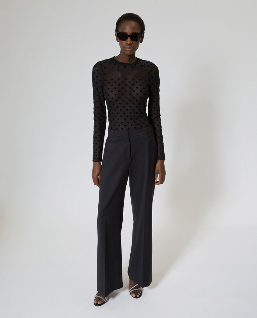 The Kooples F BLACK black hearts flocked mesh long-sleeve t-shirt