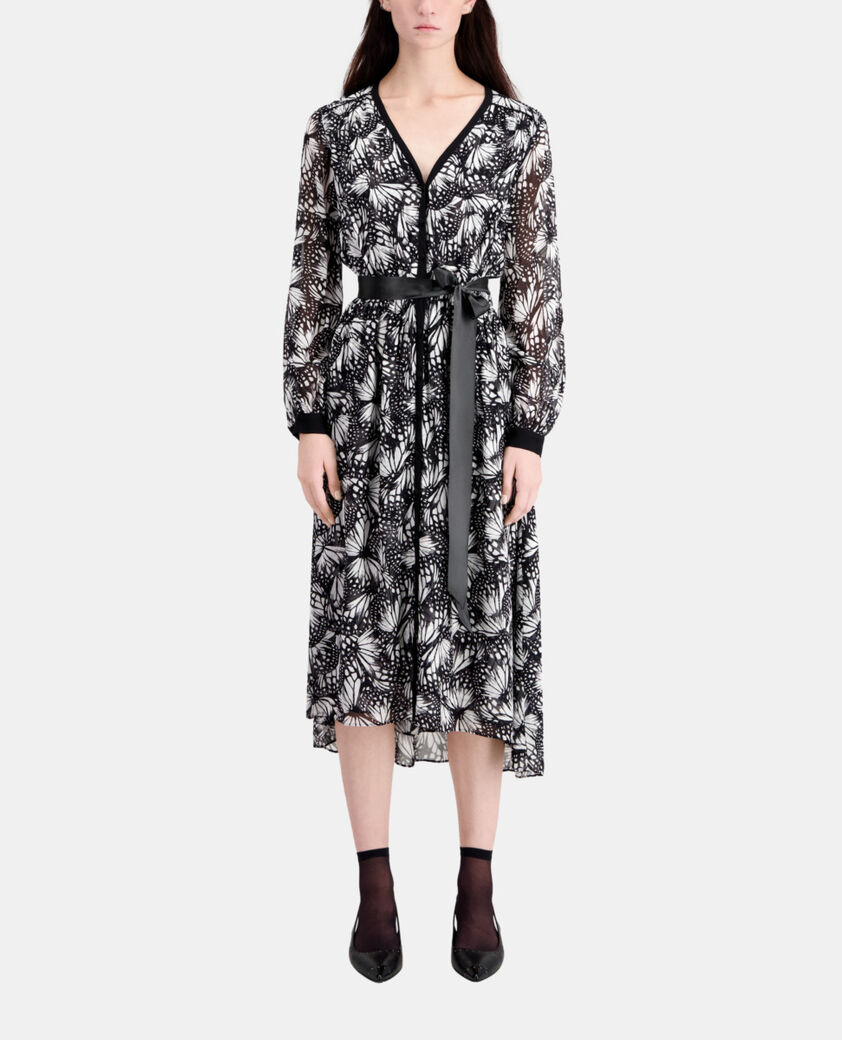 The Kooples FEMME BLACK WHITE robe longue imprimée avec boutonnage