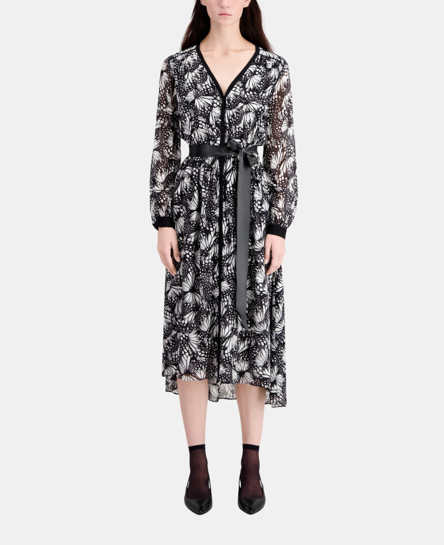 The Kooples FEMME BLACK WHITE robe longue imprimée avec boutonnage