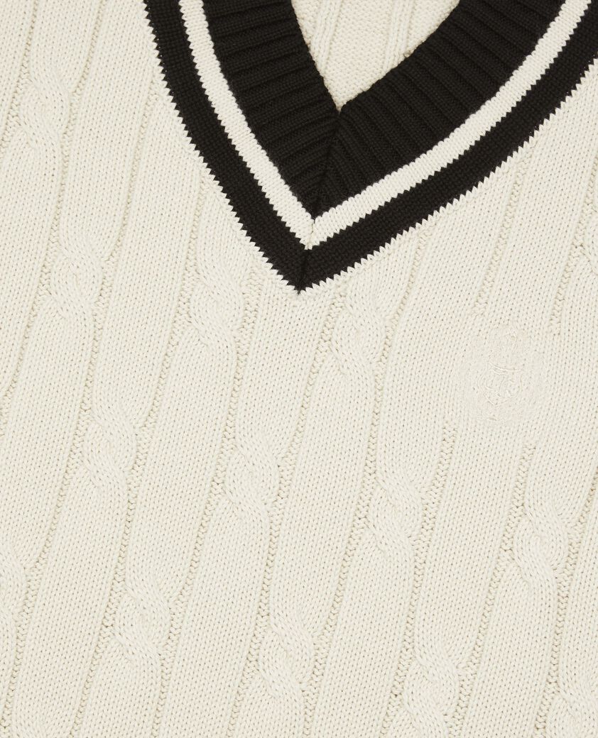 The Kooples HOMME BLACK-ECRU pull sans manches &agrave; torsades beige