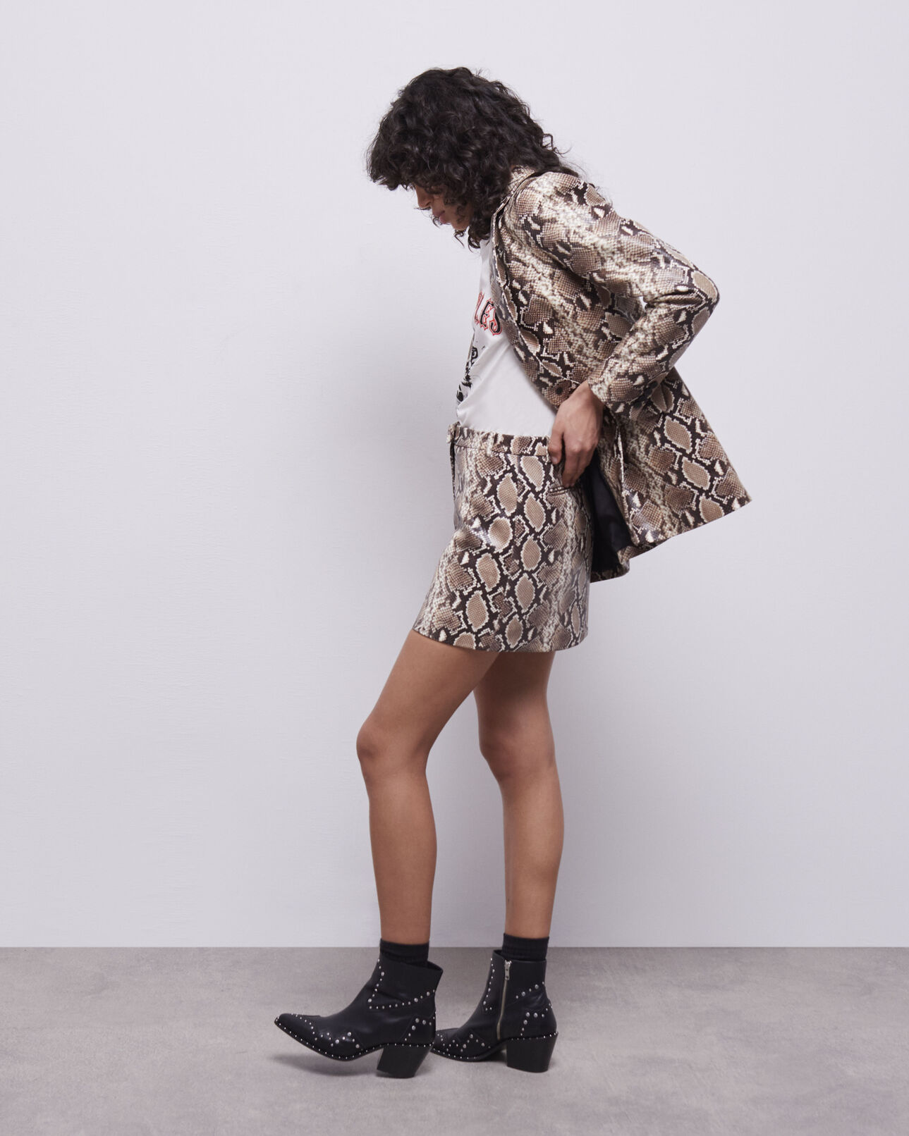The Kooples WOMEN PYTHON BEIGE snakeskin-effect leather skirt