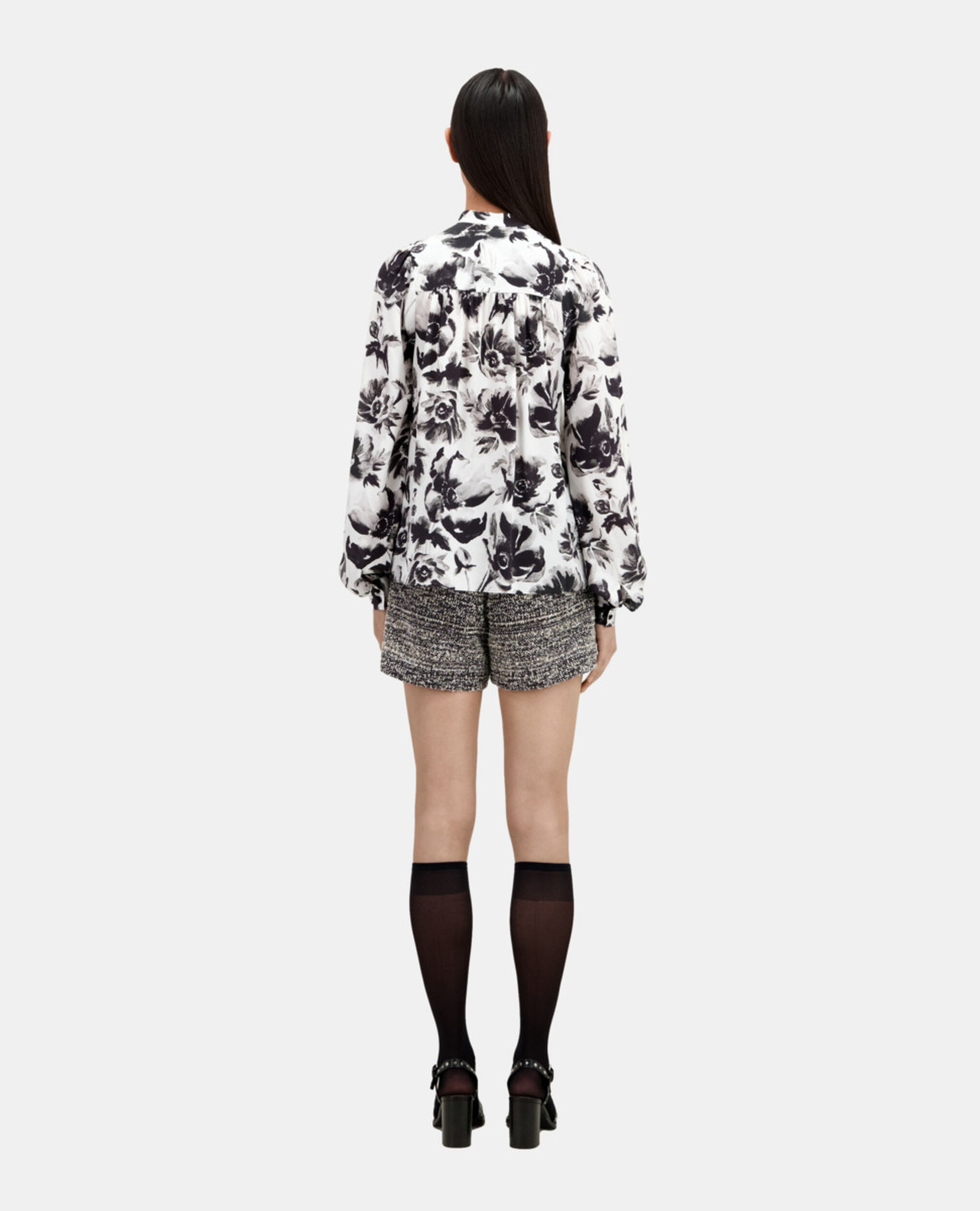 Printed top with buttoning, BLACK WHITE, hi-res image number null