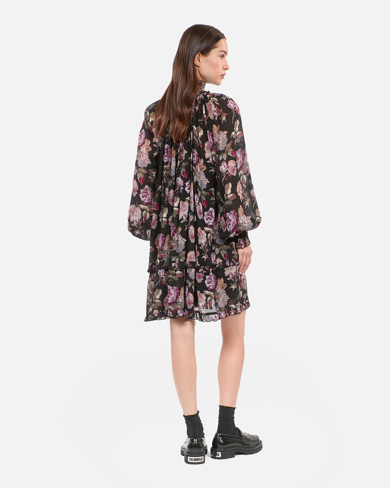 The Kooples FEMME BLACK / PURPLE robe courte imprimé fleuri
