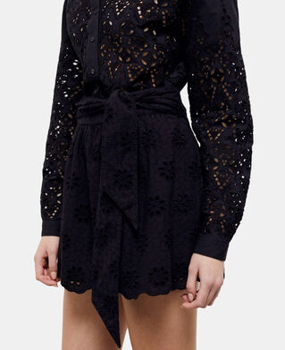 The Kooples DAMEN BLACK kurzer, schwarzer rock mit englischer stickerei
