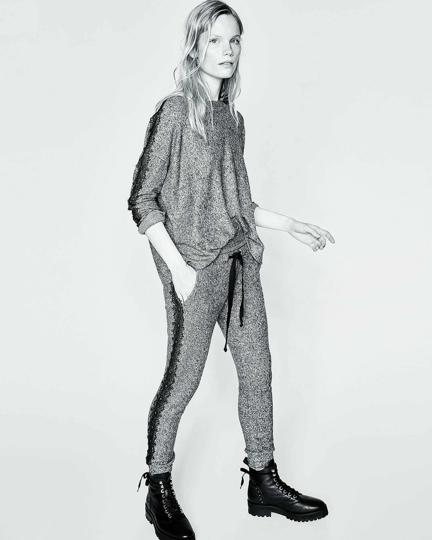Jogging sweet fleece gris dentelle, GREY MELANGE, hi-res image number null