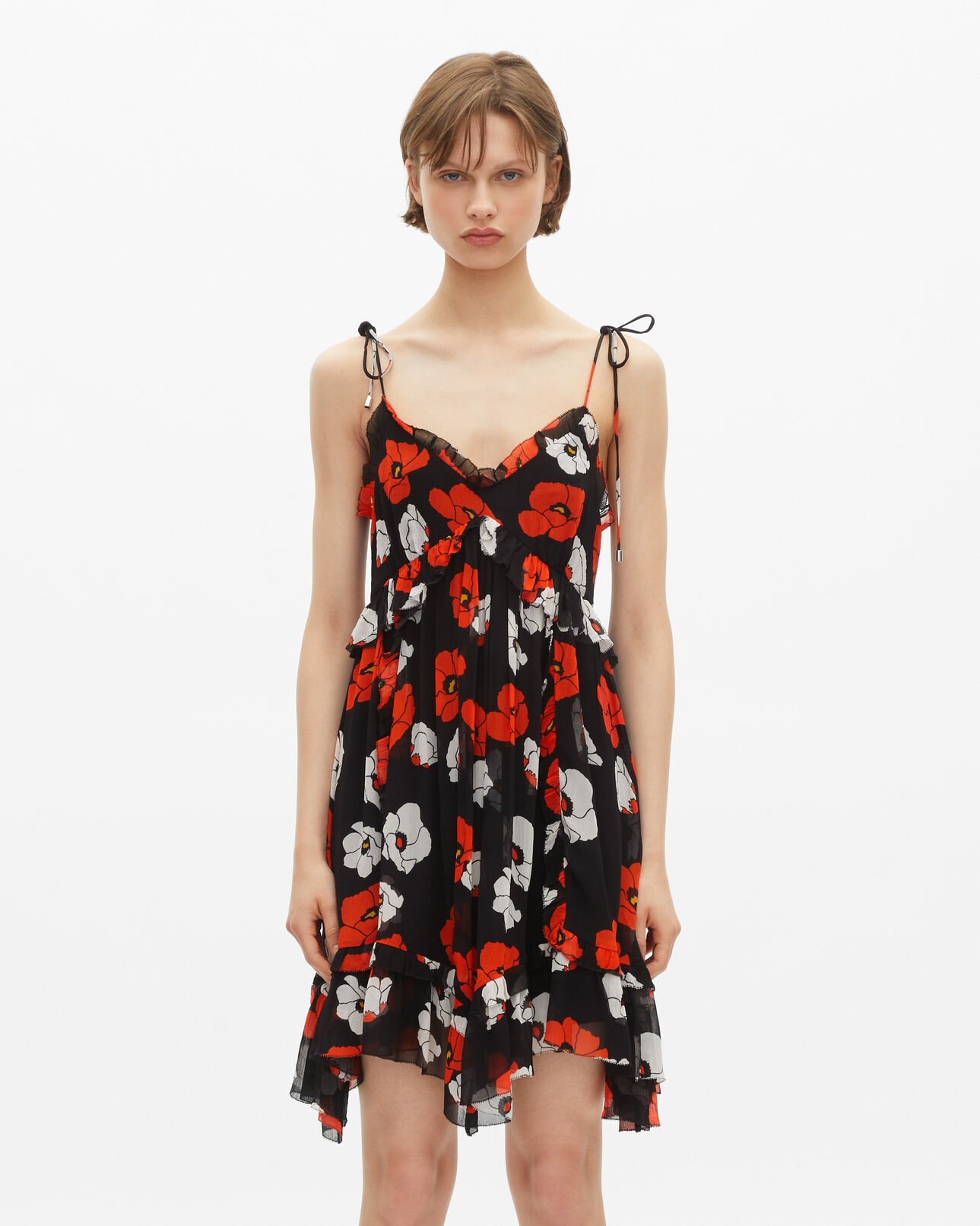 The Kooples DAMEN BLACK RED OFF WHITE kurzes kleid mit blumendruck schwarz