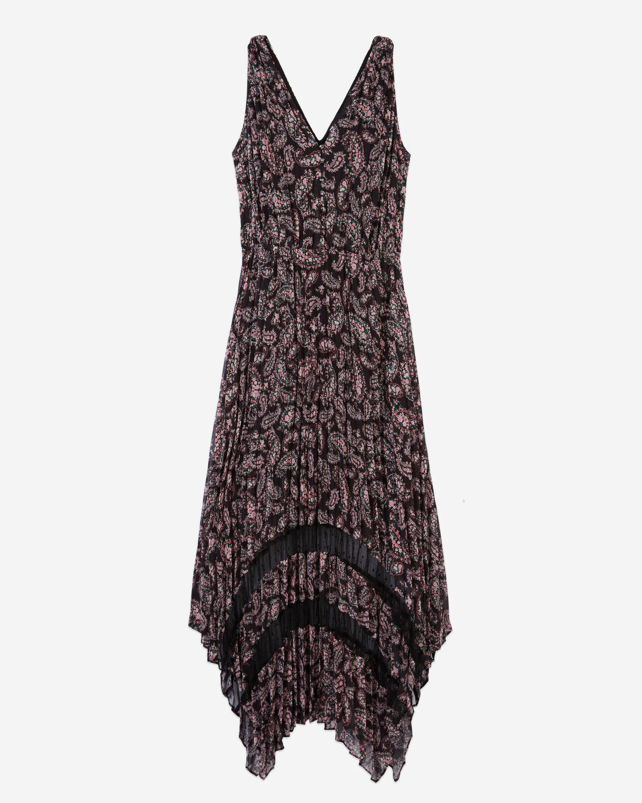 The Kooples FEMME BLACK / PINK robe longue plissée imprimée