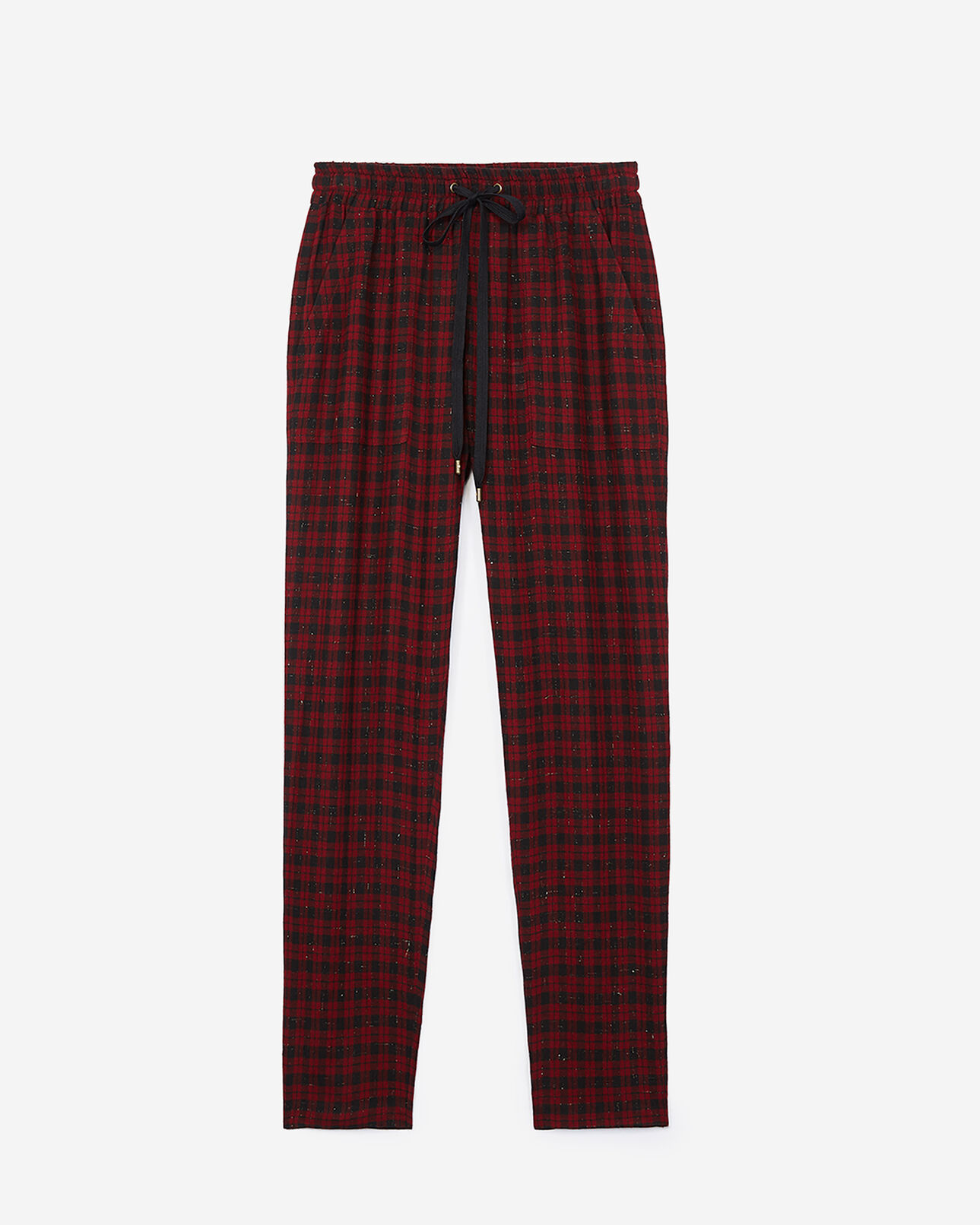 The Kooples FEMME BLACK - BURGUNDY pantalon carreaux noirs et bordeaux