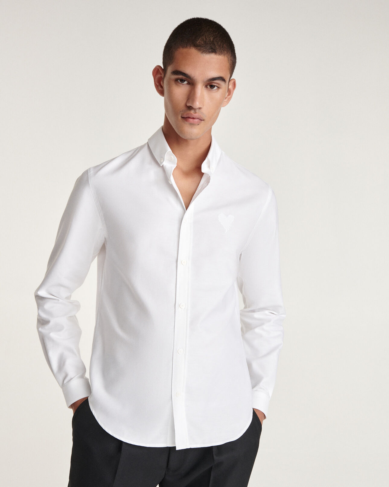 The Kooples HOMME WHITE chemise coton blanche à cœur brodé