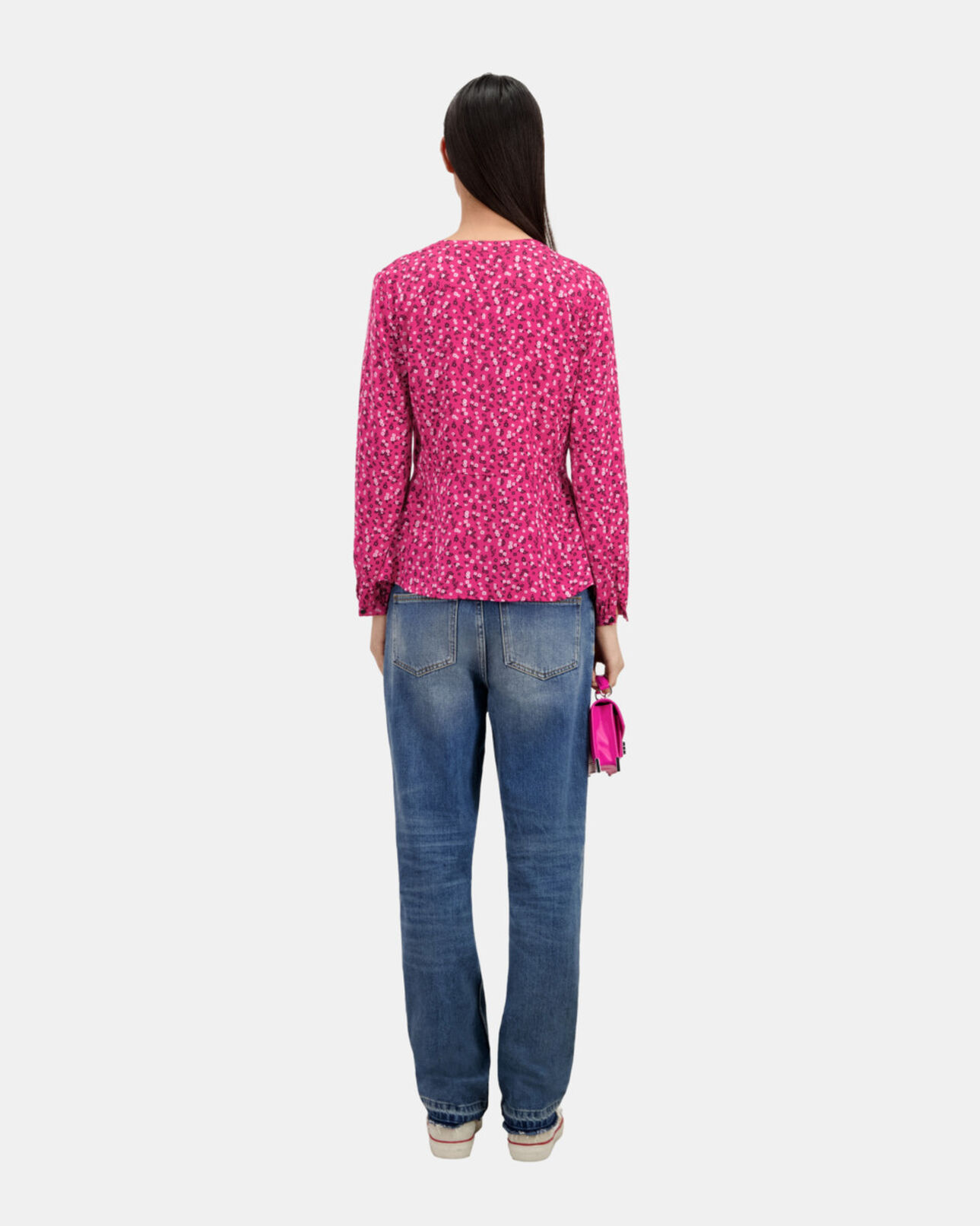 The Kooples WOMEN PINK BLACK printed top with pleating