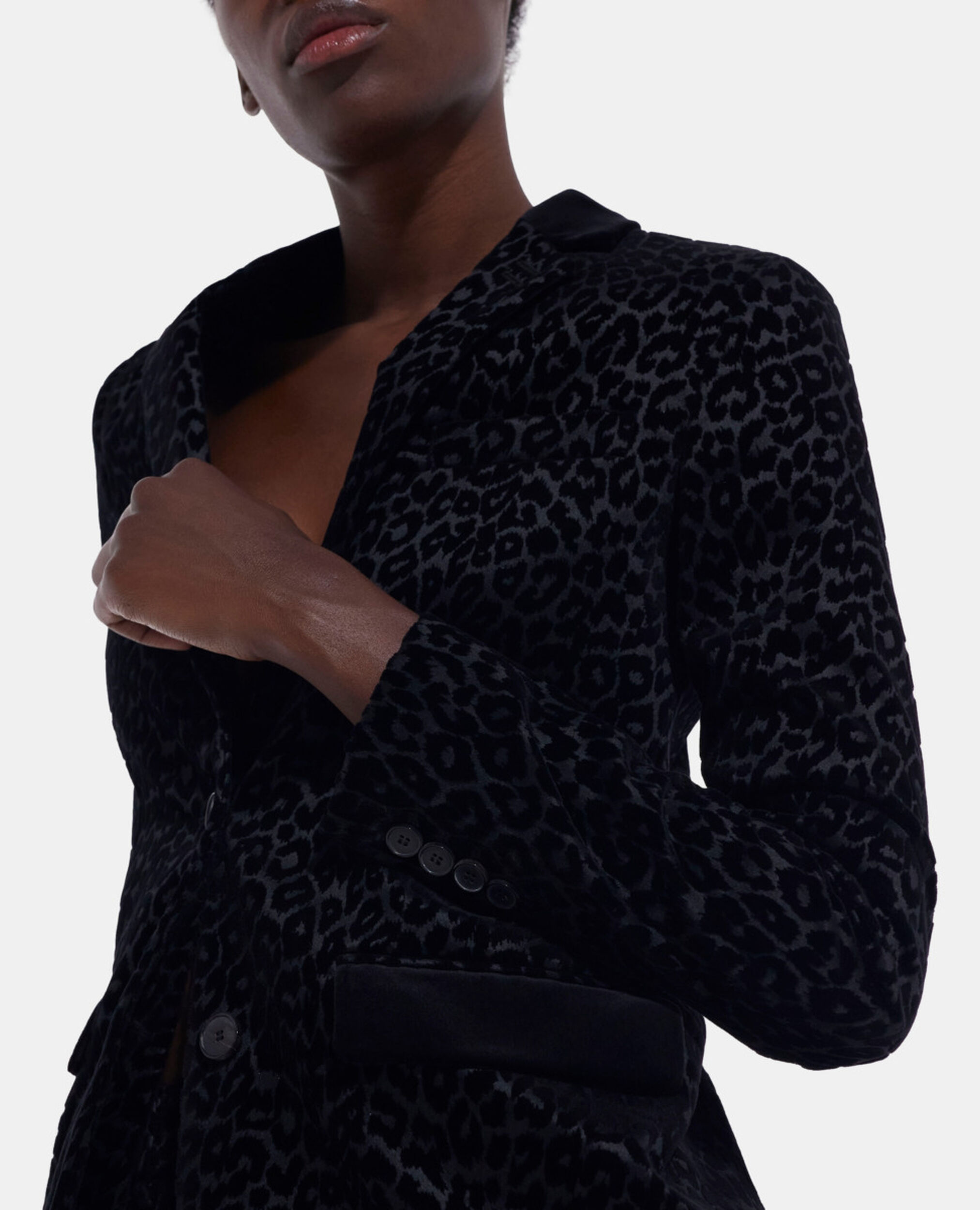 Black velvet suit jacket with leopard print, BLACK, hi-res image number null