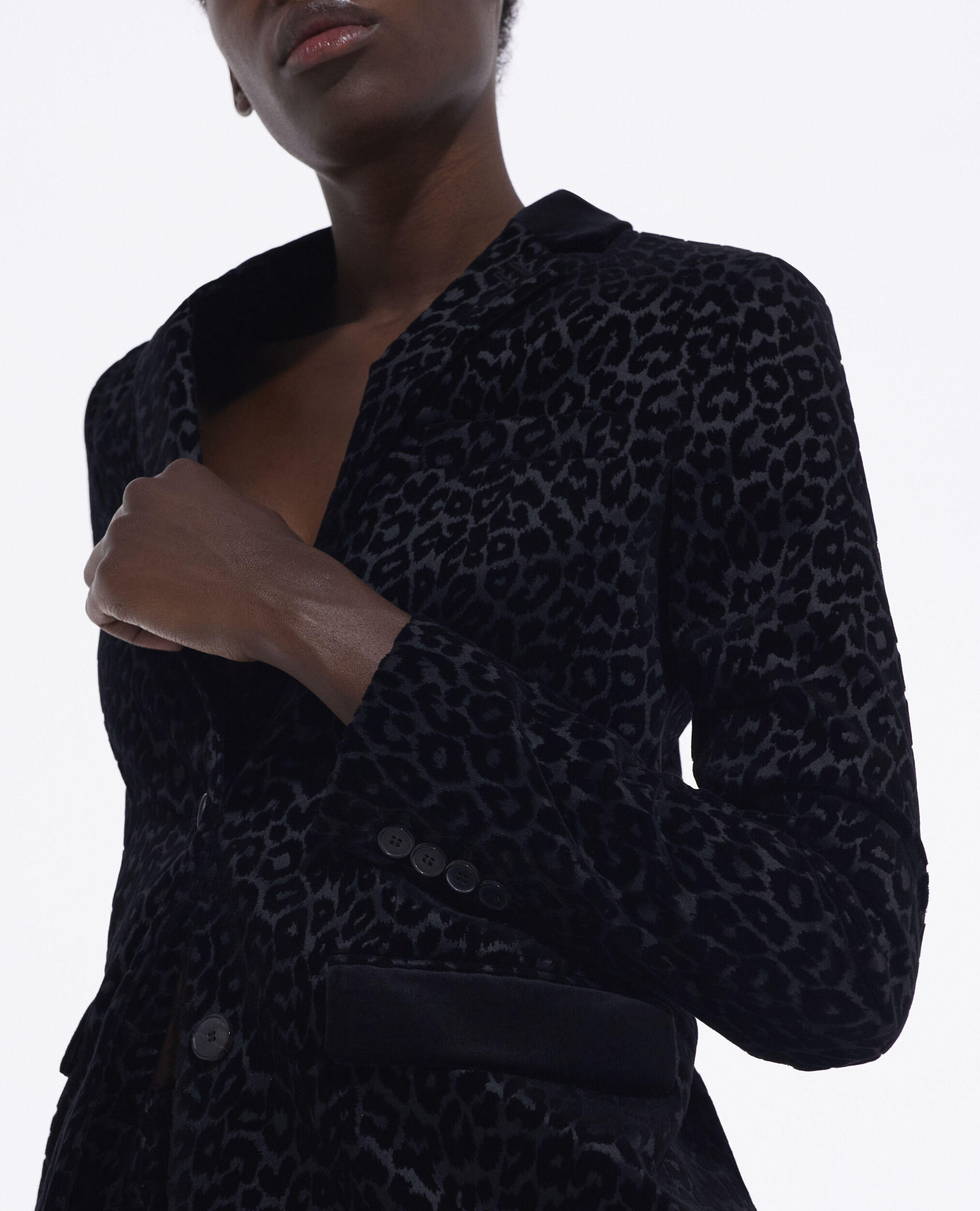 Black velvet suit jacket with leopard print, BLACK, hi-res image number null