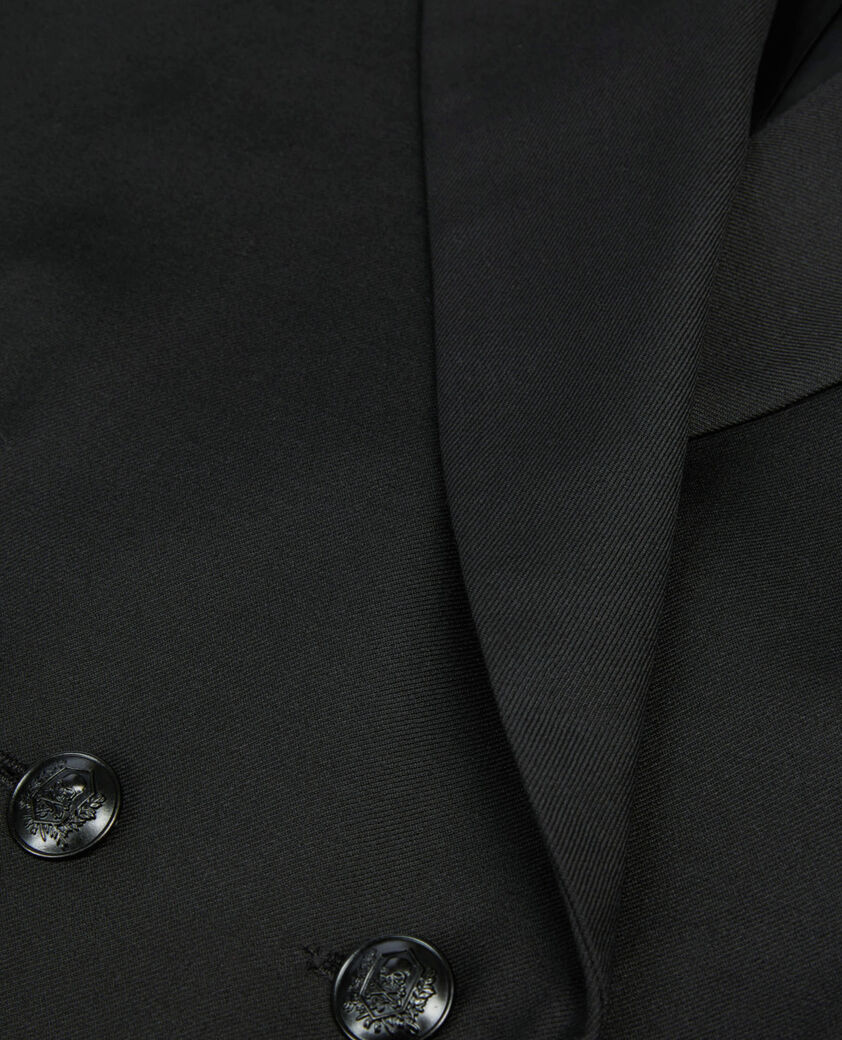 The Kooples FEMME BLACK veste courte pliss&eacute;e en laine m&eacute;lang&eacute;e noire