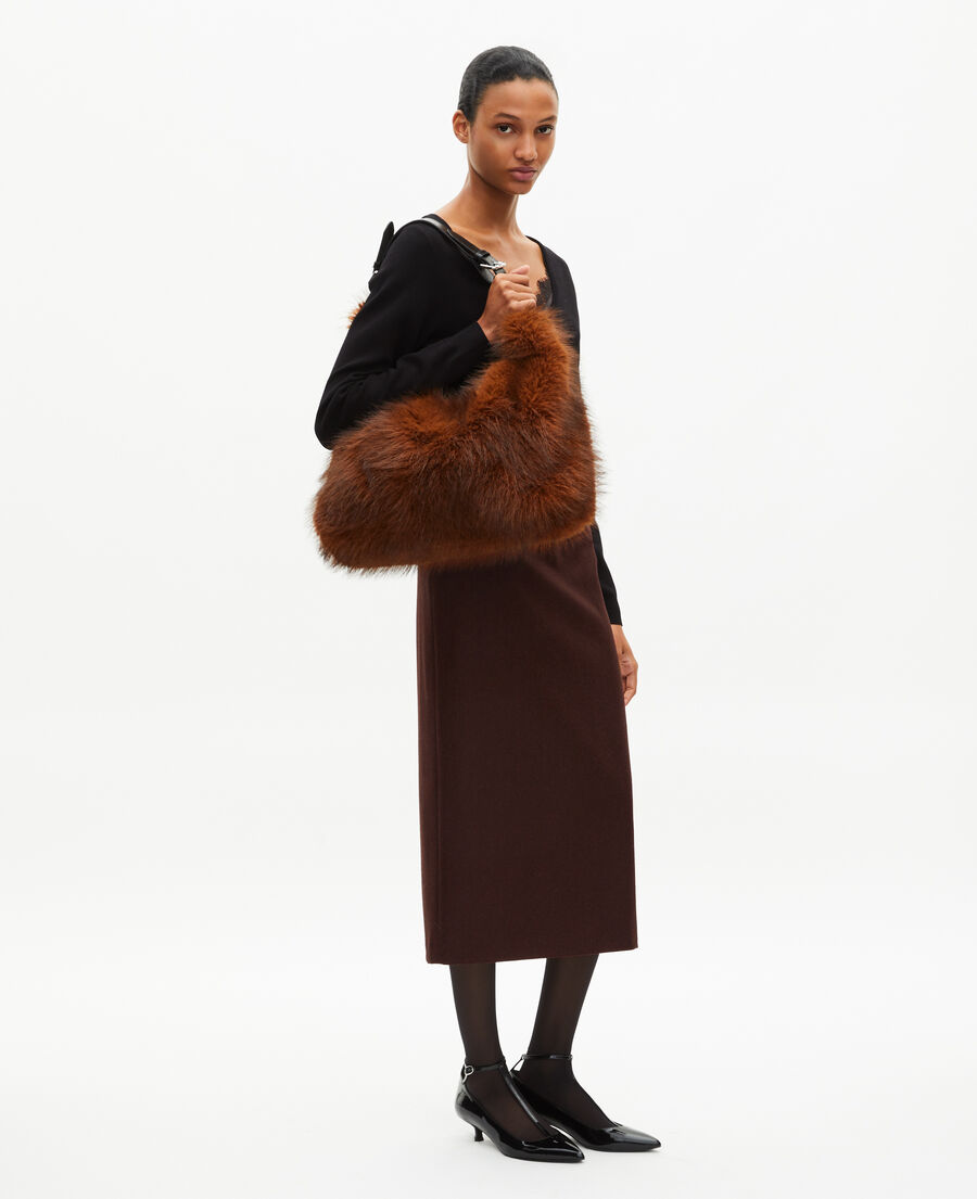 The Kooples WOMEN BROWN long brown pencil skirt