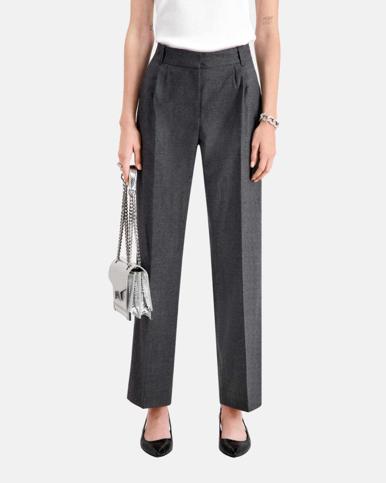 The Kooples WOMEN GREY grey flannel trousers with pleats