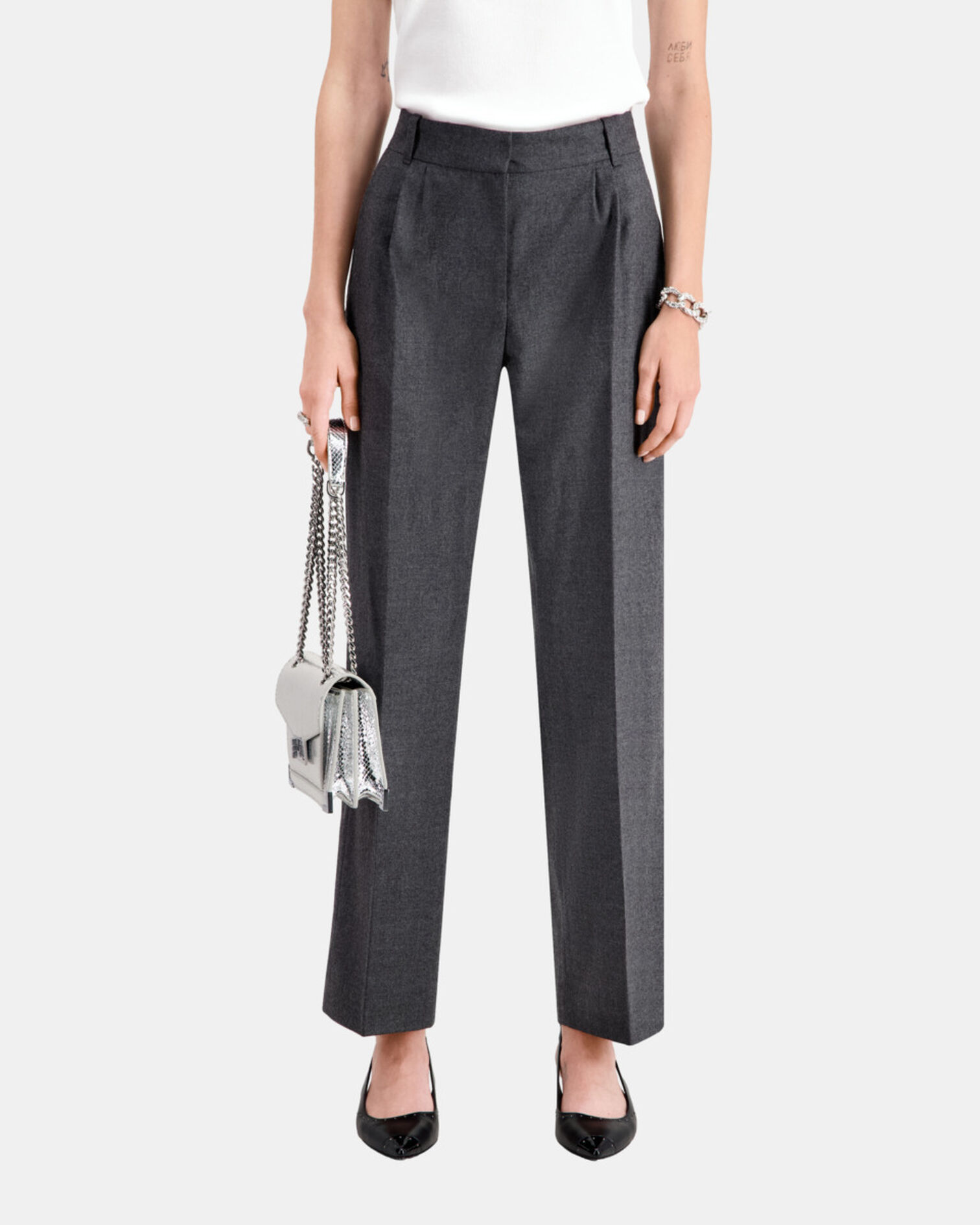 Grey flannel trousers with pleats, GREY, hi-res image number null