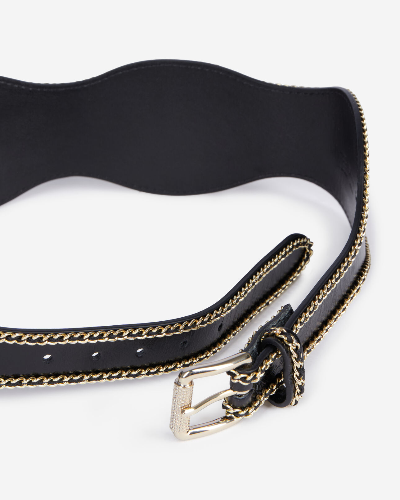 The Kooples WOMEN BLACK wide black leather belt with chains