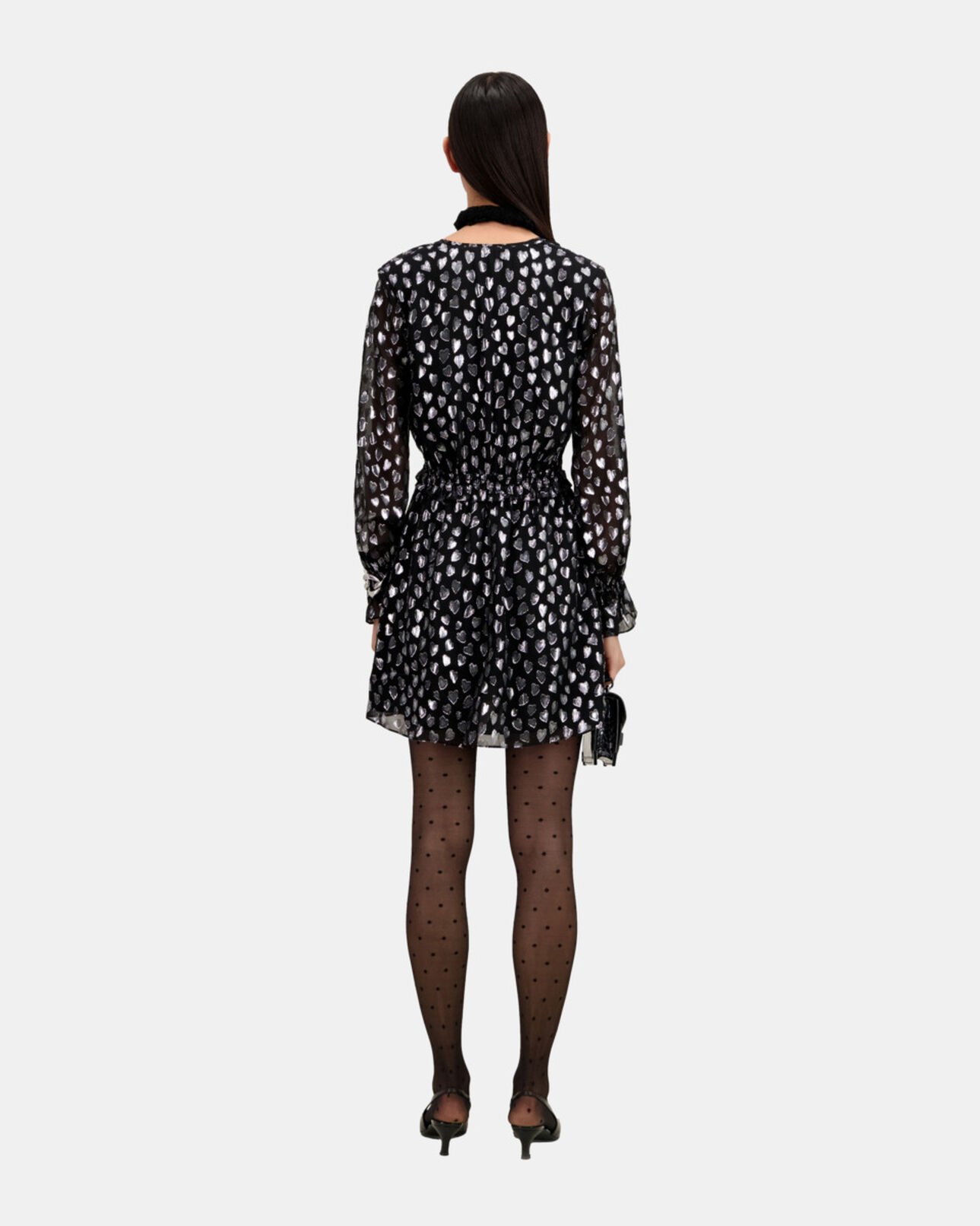 The Kooples FEMME BLACK SILVER robe courte avec cœurs argentés noire