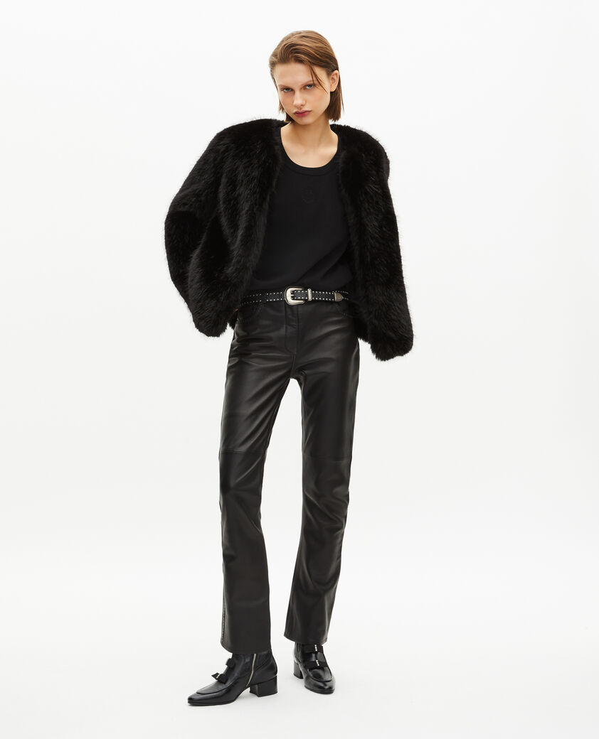The Kooples WOMEN BLACK black fur-effect short coat