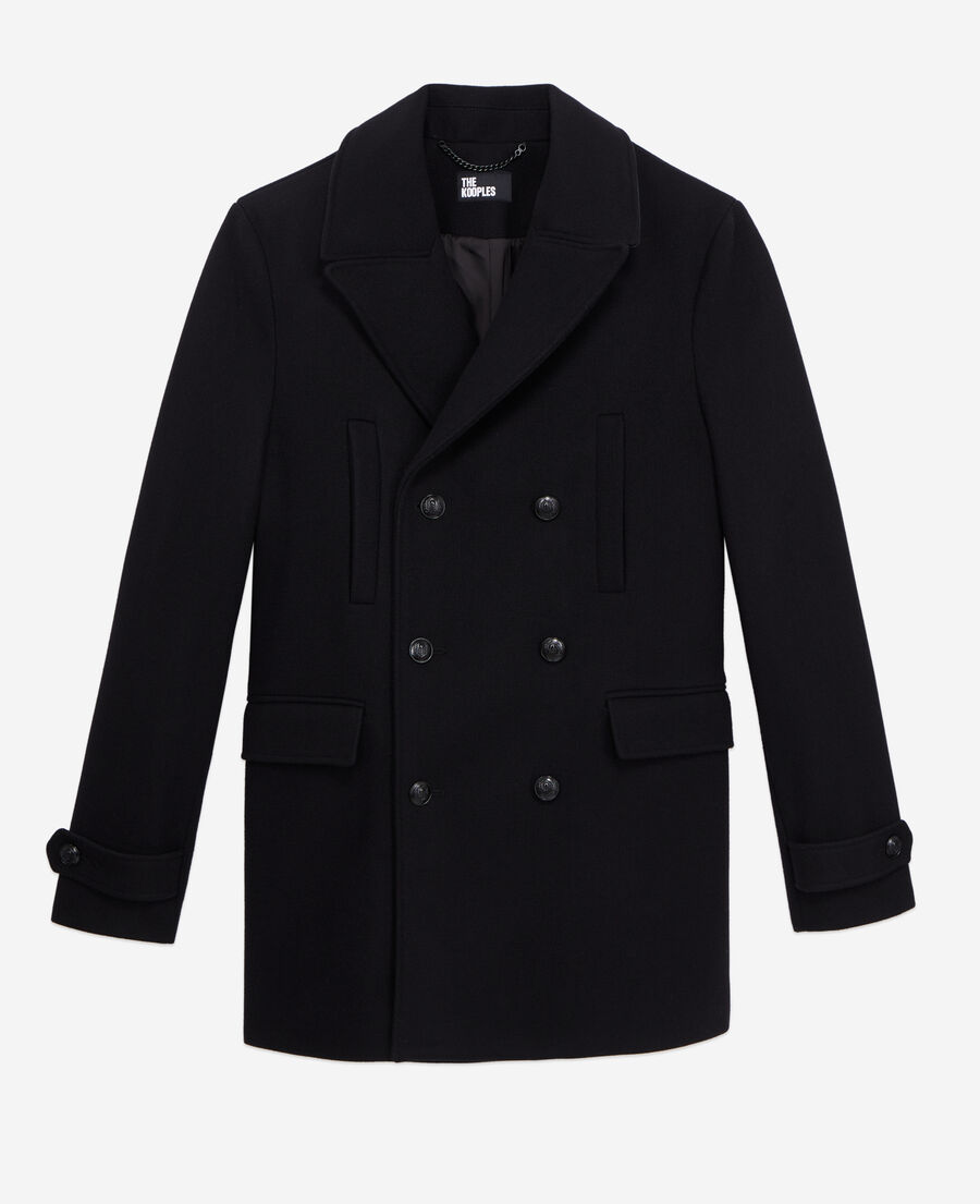 wool-blend mid-length black pea coat