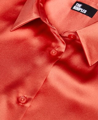 The Kooples FEMME RED BRIQUE chemise en soie satin rouge