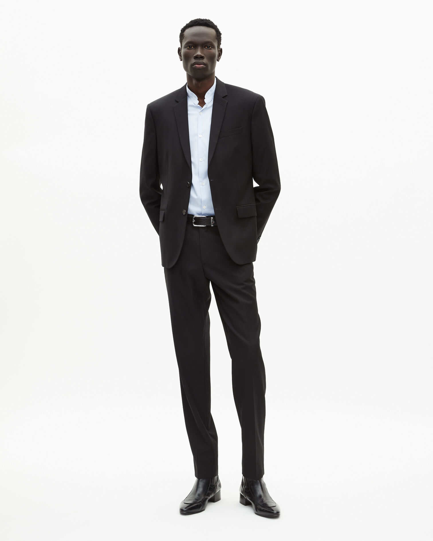 Black wool suit jacket tailored fit, BLACK, hi-res image number null