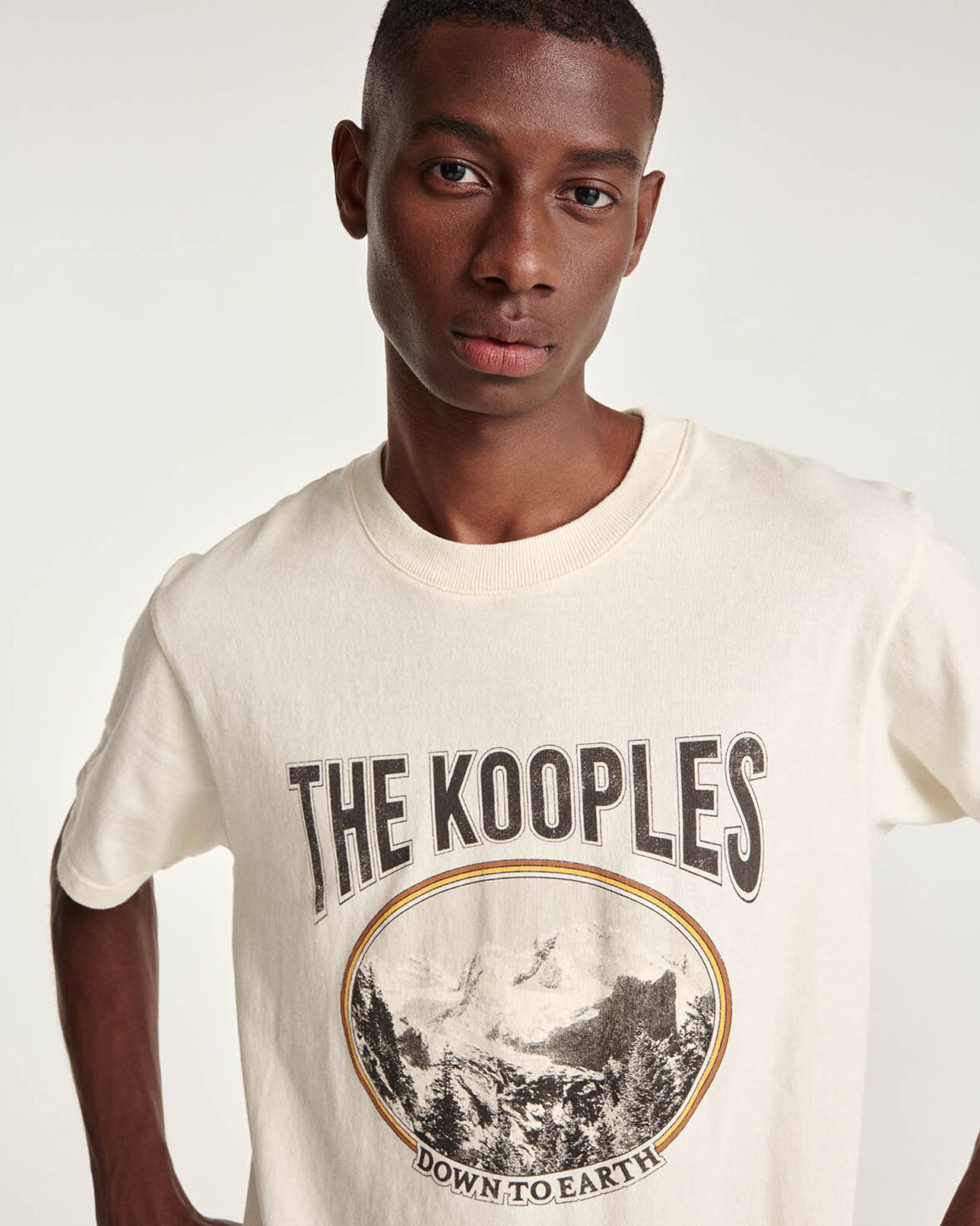 The Kooples MEN ANTIQUE WHITE ecru cotton t-shirt printed mountain logo